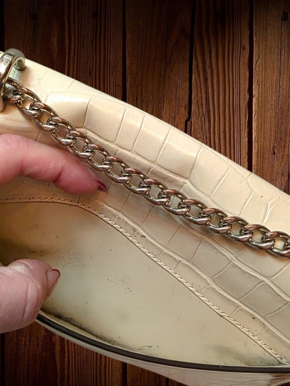 Kate Spade Shoulder Bag Croc-Embossed Chain-Cream $13 GOOD - Picture 11 of 15